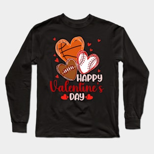 Happy Valentines Day Basketball Baseball Football Boys Mens Long Sleeve T-Shirt